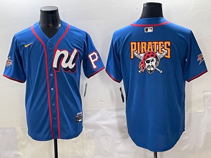 Men 2025 Pittsburgh Pirates Blank Blue All star Nike MLB Jersey style 3